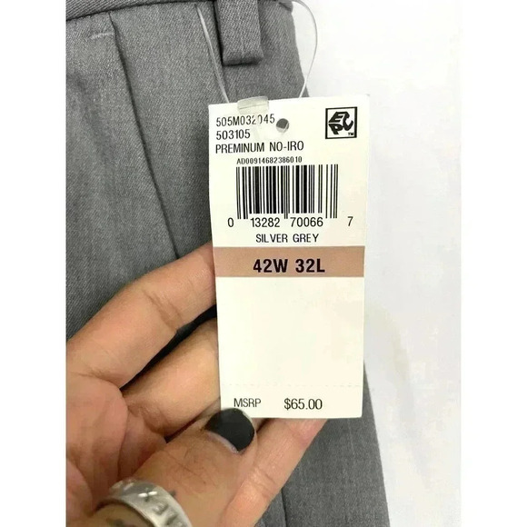 Perry Ellis Straight Dress Pants 42x32 Gray Flat Front NWT Flex Waistband - Picture 9 of 13